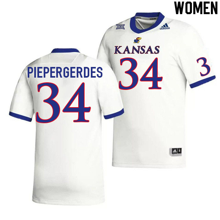 Women #34 Owen Piepergerdes Kansas Jayhawks College Football Jerseys Stitched Sale-White